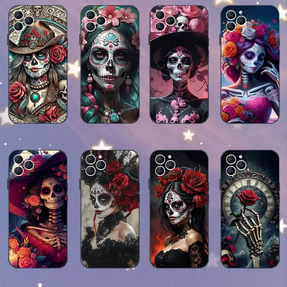 

Beautiful Catrina Rose Girl Skull For iPhone 12,16,13,14,15,17,11,Pro,Max,Plus,E,Air,Mini TPU Soft to Skin-friendly phone case