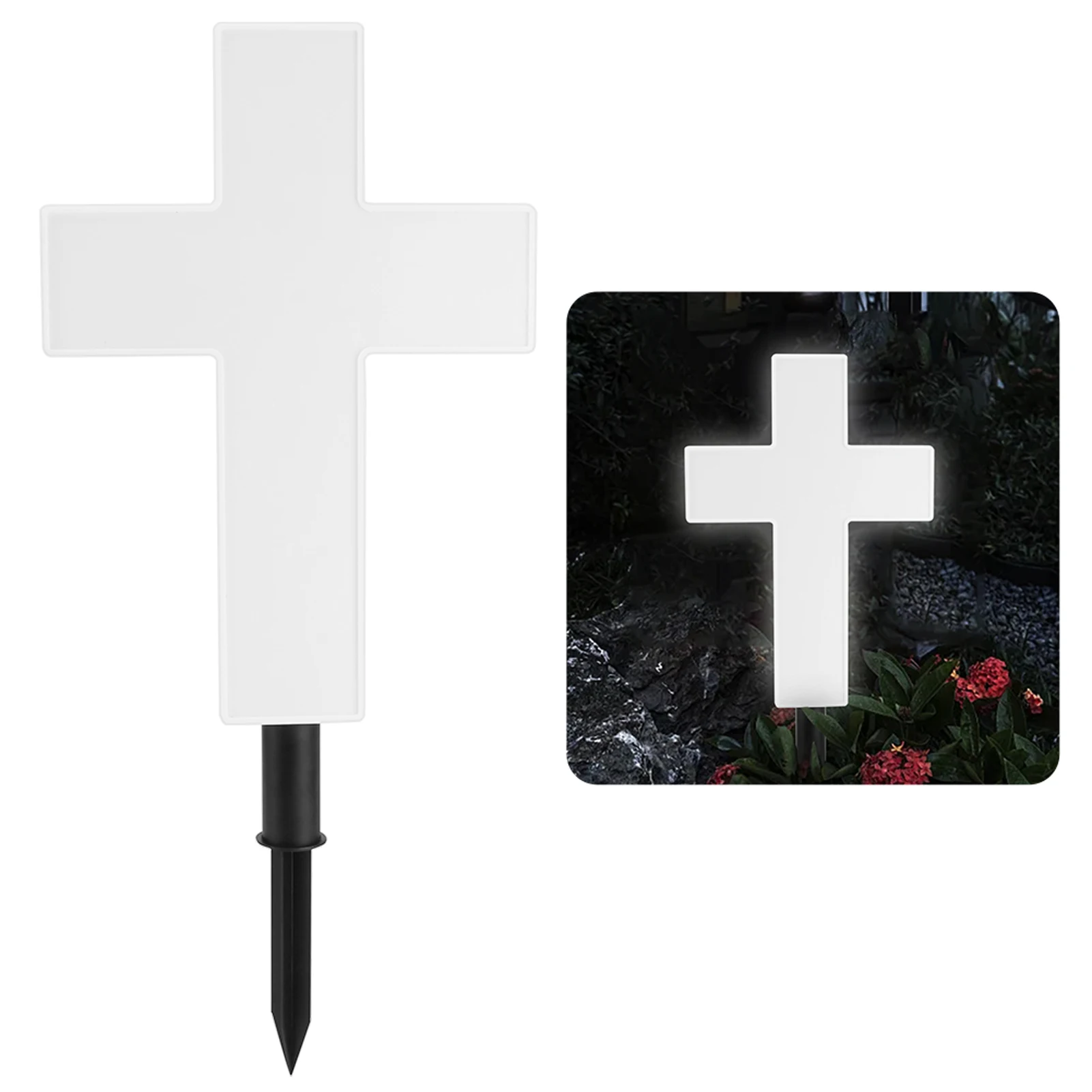 

Outdoor Memorial Cross Shape Landscaping Warm White Remembrance Garden Decor Solar Powered Gift Grave Light Stake Led Pathway