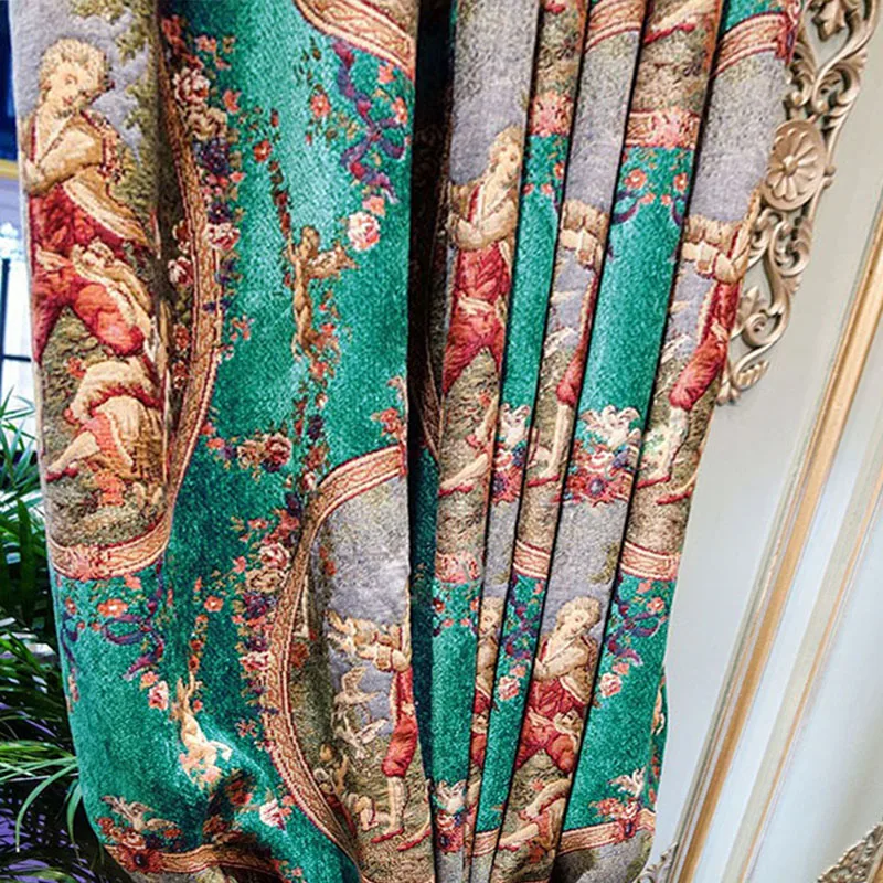 

Wedding Garland Design Luxurious Roman Door Window Treatments Blackout Blinds floral Drapes Luxury Green Curtain for Bedroom