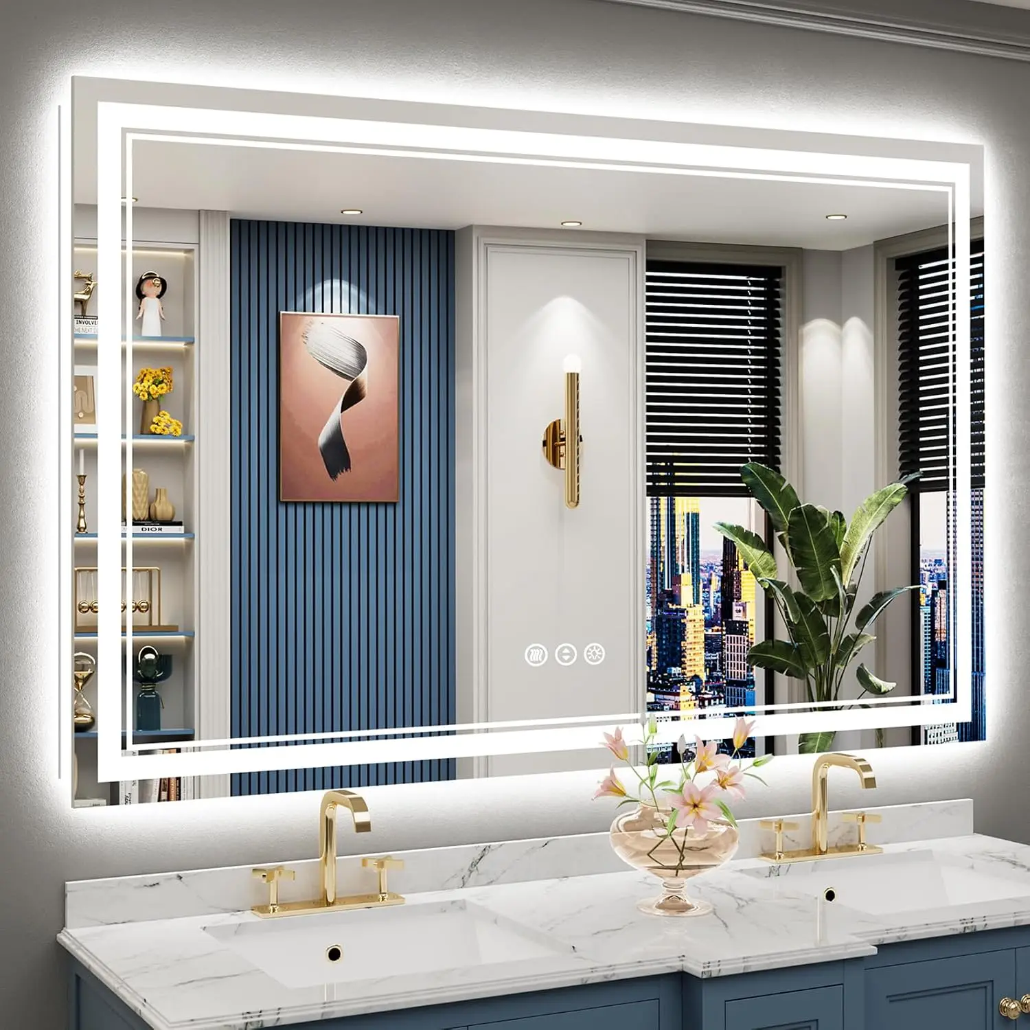 60x40 Led Bathroom Mirror Backlit Front Lit Lighted Mirror Anti Fog Vanity Mirror With Lights 3 Color Dimmable Memory Shatterpro