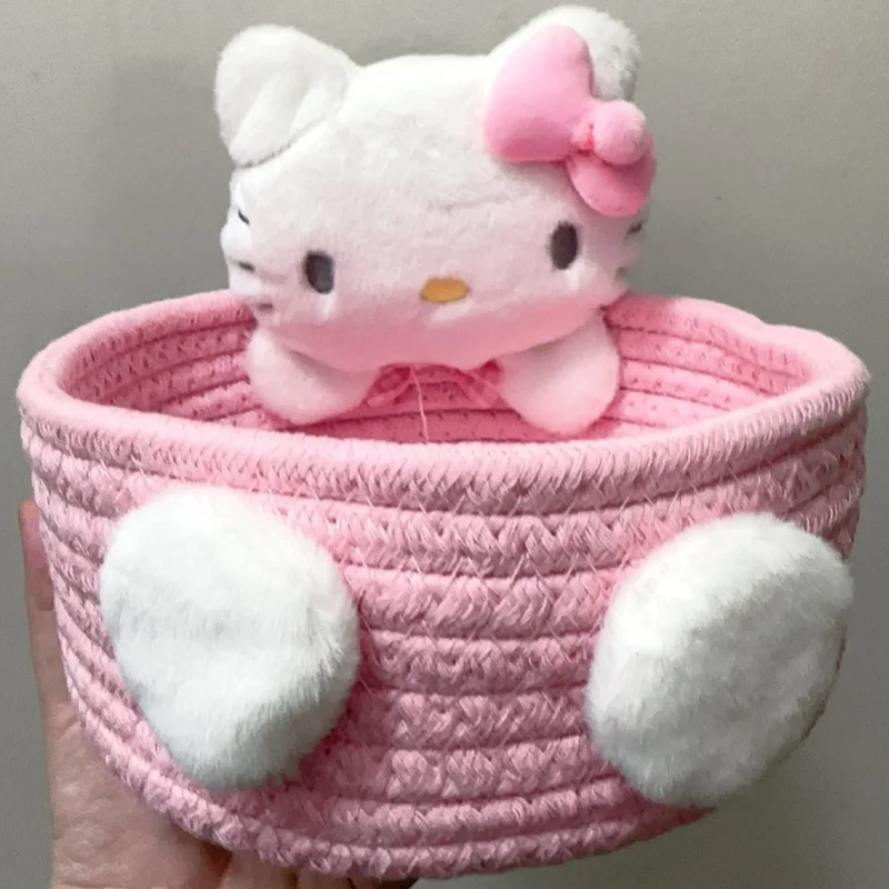 Kawaii Hello Kitty Storage Basket Cute Harajuku Charm Cosmetics Toys Storage Box Bedroom Decoration Birthday Gift Pink Organizer