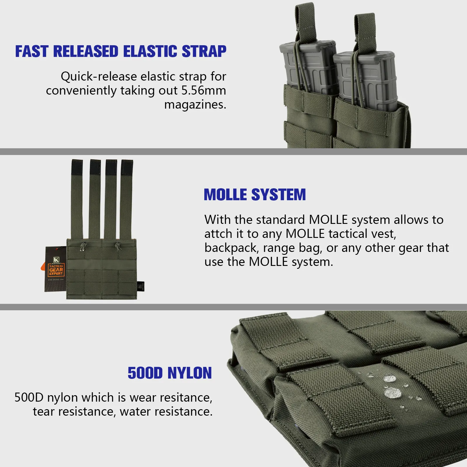 KRYDEX Tactical Double Magazine Pouch Modular MOLLE Open-Top 556 Mag Carrier Holder Pouch for M4 M16 AR-15 Hunting Accessory - view 3