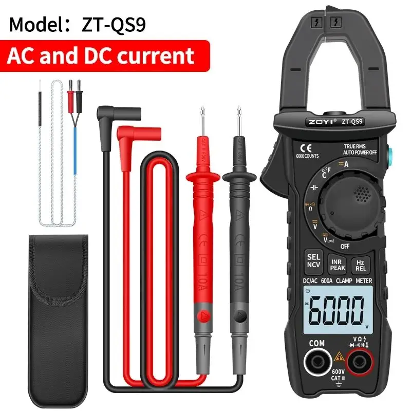 ZOYI Digital Clamp Meter 600A Current True RMS Smart Plier ammeter Auto Rang 6000 Multimeter DC AC Voltage Hz Ohm NCV Tester