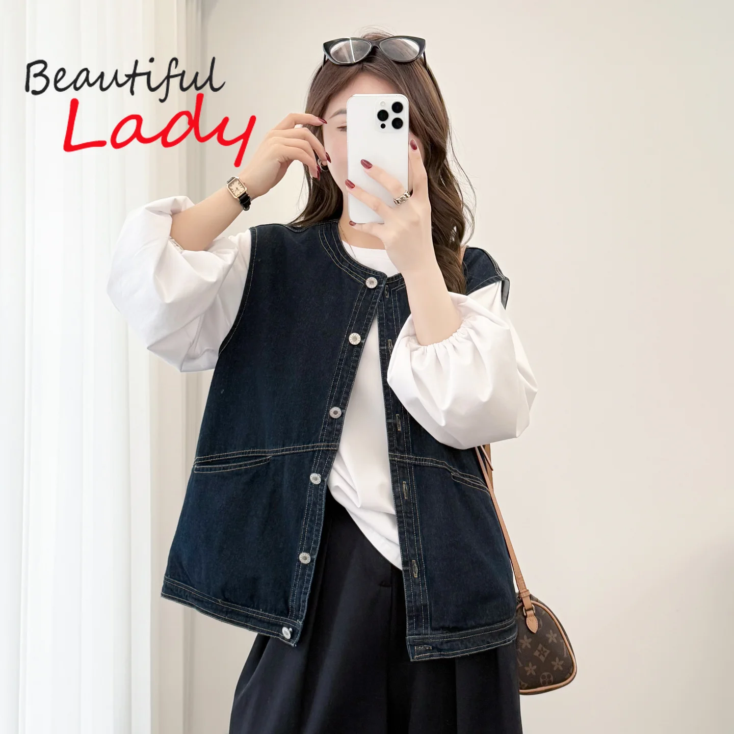 Plus Size Blue Denim Vest Women Spring 2026 New Loose Round Neck Sleeveless Jacket Slimming XL 2XL 4XL