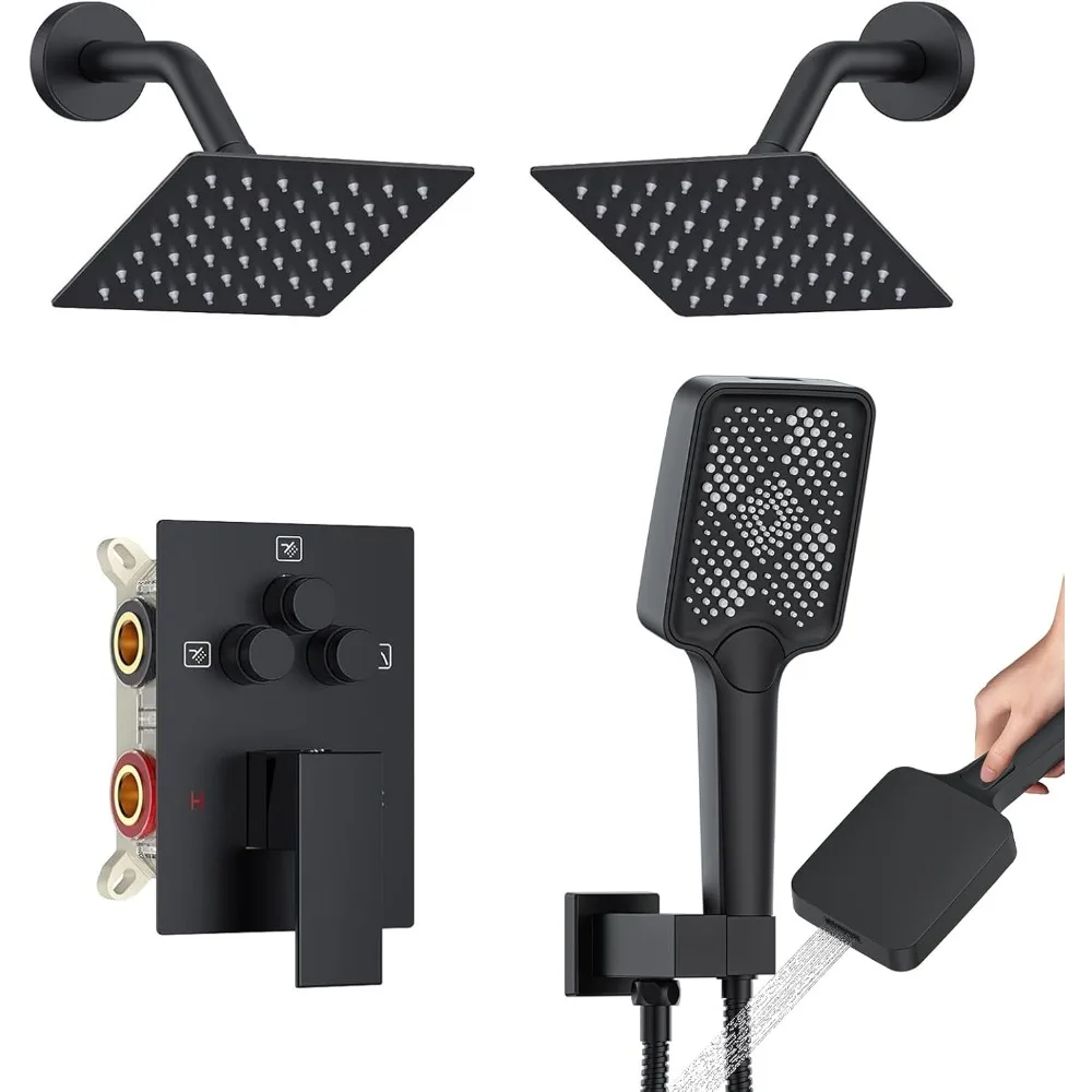 

6-Inch Dual Overhead Rain Shower System with 3-Function Handheld Showerhead and Power Jet | Complete Set for Luxury Bathing