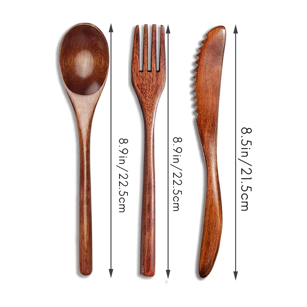 

JLMC 15 Pcs Wooden Spoon Fork Knife Cutlery Set Wooden Dinner Utensil Set Kitchen Wooden Flatware Tableware Cutlery Set