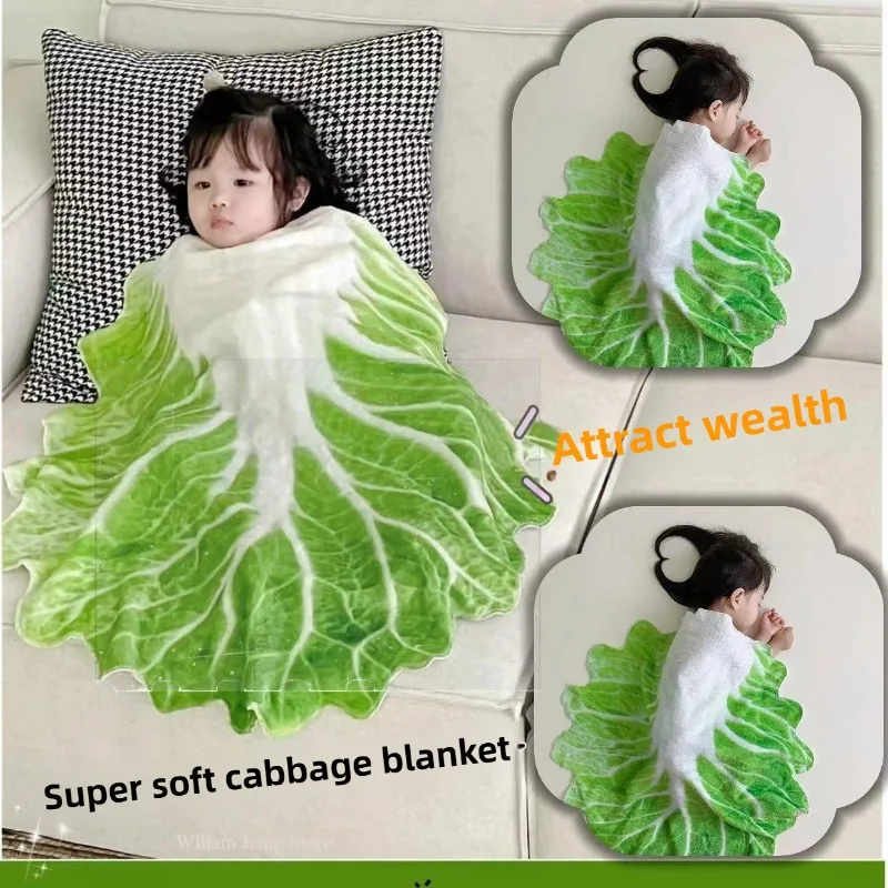 Funny Cabbage Novelty Blanket - Adults Kids Double-Sided Soft Throw, Vegetable Design Warm Blanket for Home Sofa Bed Couch Decor