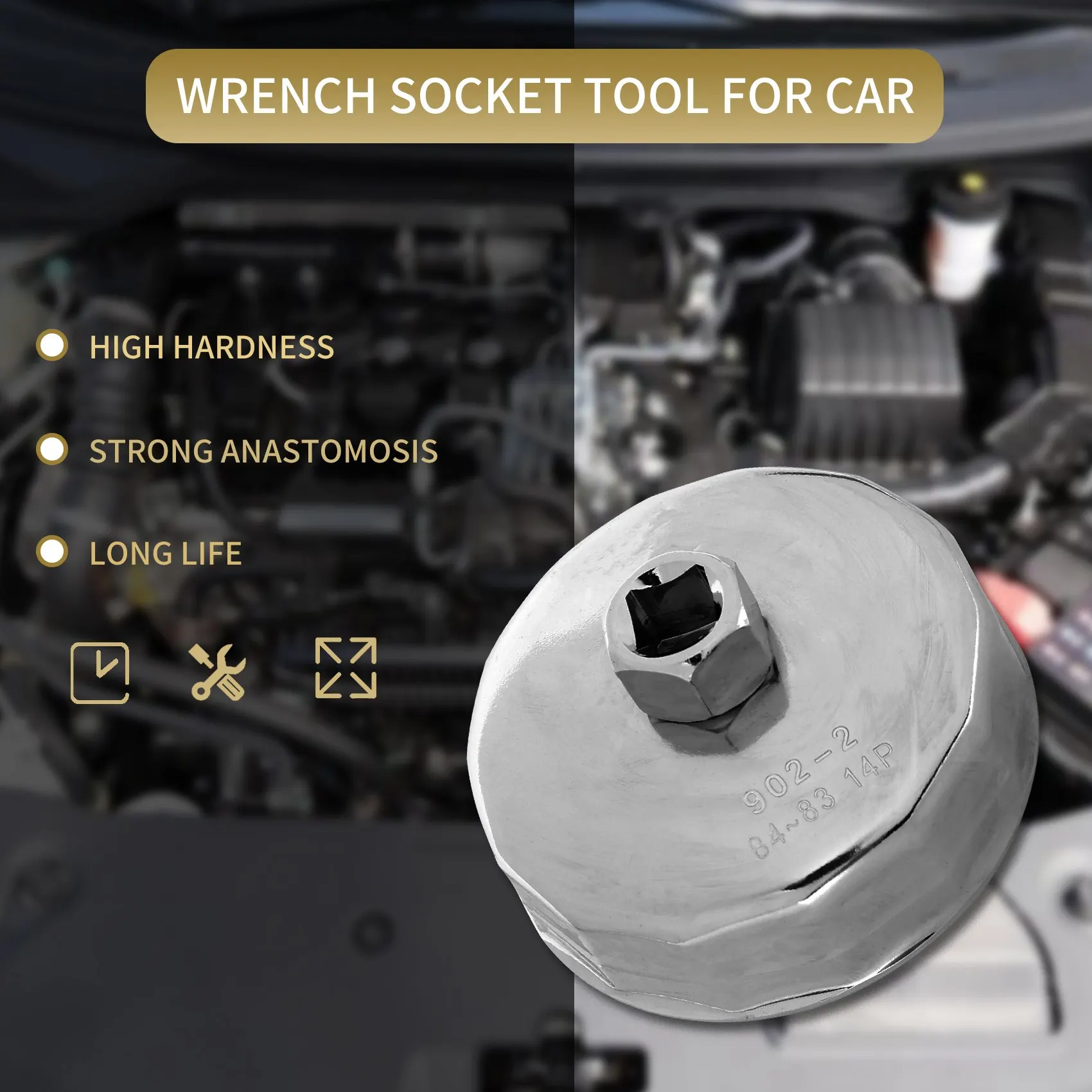 

Quality 84mm 14 Flutes Oil Filter Cap Wrench Socket Cup Tool for Vehicle Car