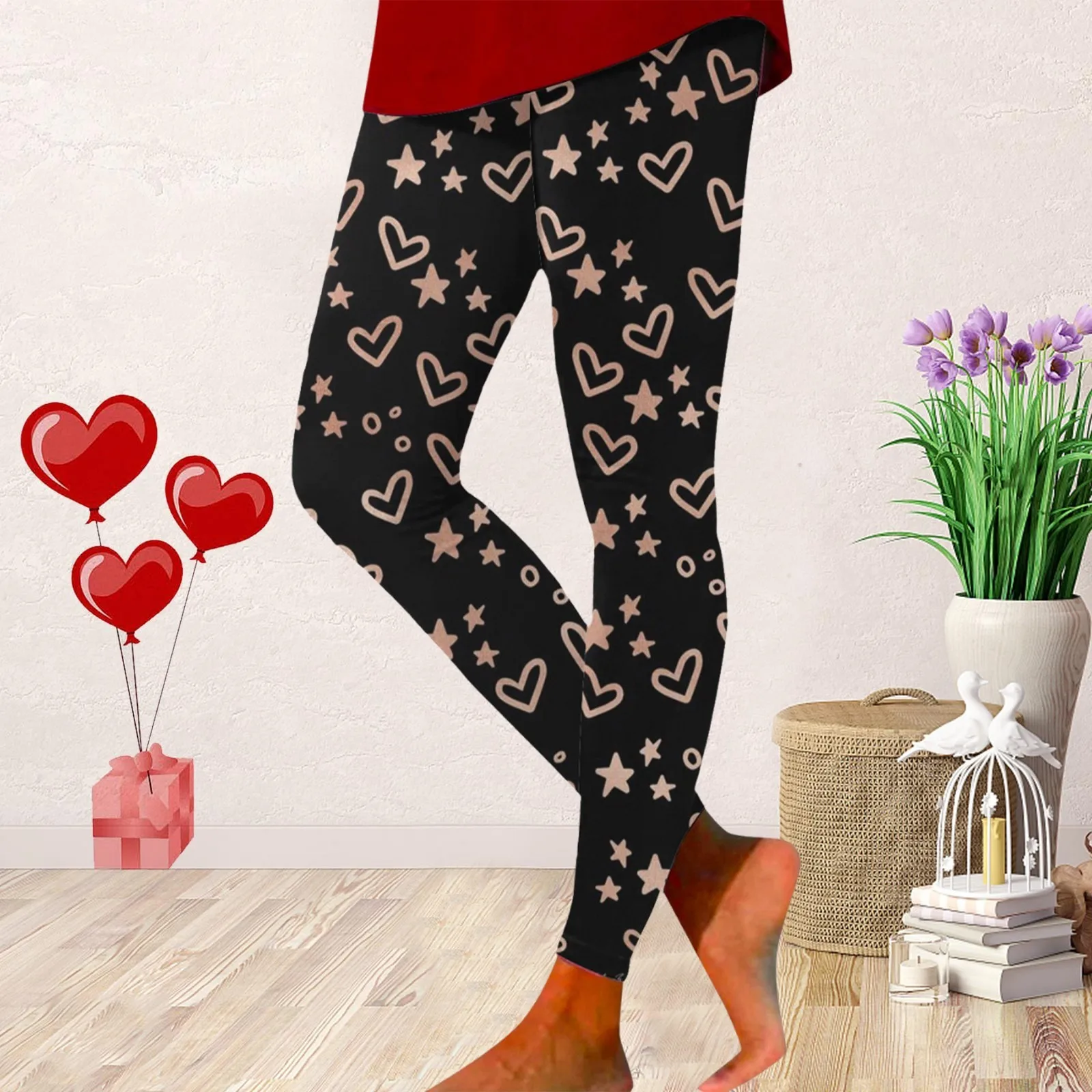 Ladies Valentine'S Day Leggings Pink Heart Printed Love Tight Pants Gym Fitness Jogger Bottoms Harajuku Korean Pantalones