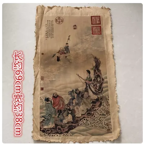 Antique calligraphy painting, figures and the Eight Immortals Crossing the Sea Celebrity books, ancient paintings hanging decora