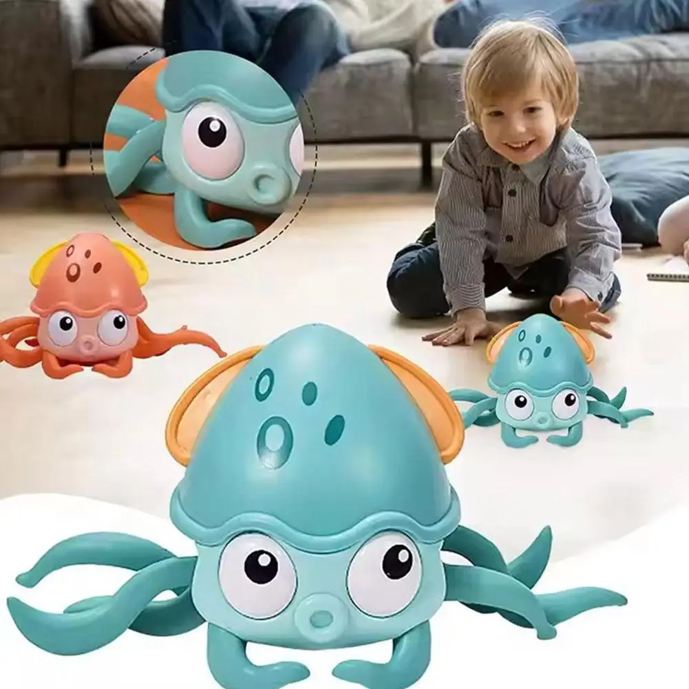 

Auto Avoidance Rechargeable Crab Octopus Robot Toy - Adjustable Speed, Sensor with Lights & Sounds, Interactive Kids Gif