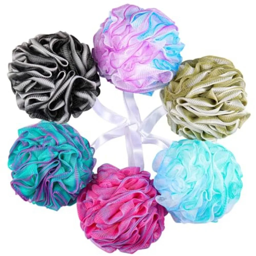 75g/Pc Large Loofahs Shower Sponge, Exfoliating Body Scrubber Shower Scrunchies Mesh Pouf Bath Sponges - Pack of 6