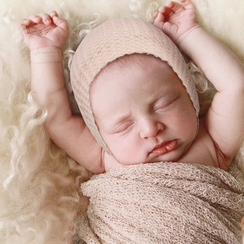 1Set Gentle Skin-Friendly Cotton Newborn Wrap Blanket with Coordinating Hat Ideal for Infant Photography Swaddling Nursing