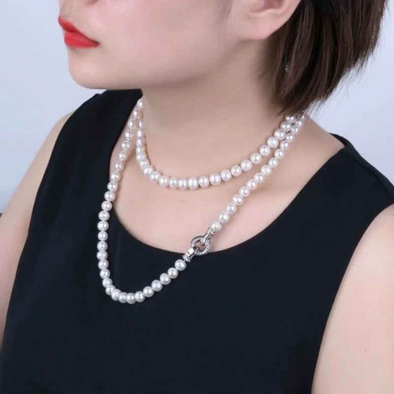 

classic natural 8-9mm south sea white pearl necklace 48inch 925s