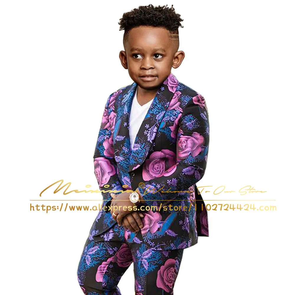 

Purple Floral Boys Suits 2 Pieces Kids Clothes 2-16 Years Old Wedding Tuxedo Blazer For Child costume enfant garçon mariage