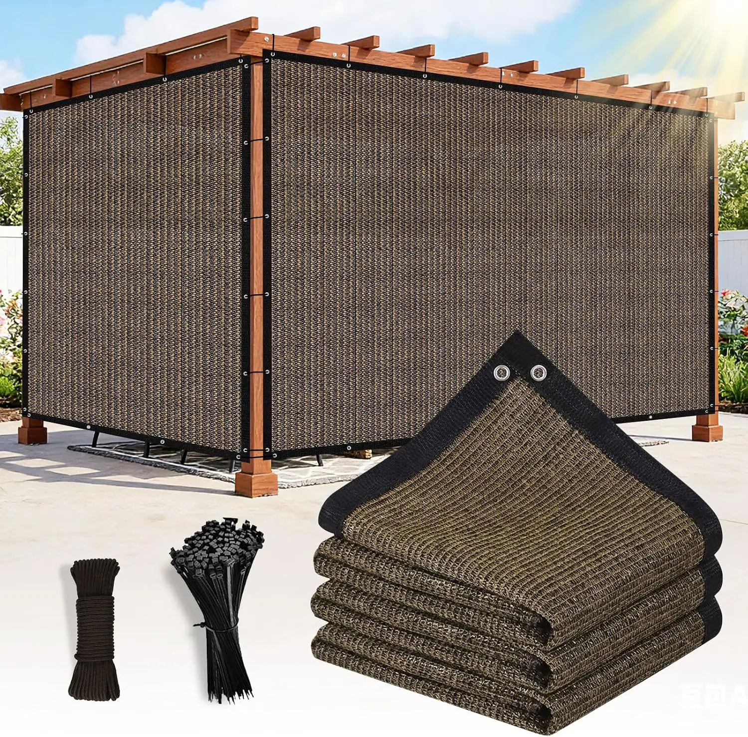 90% Sun Shade Cloth with Gromments Customized Size, 12' X 14' Pergola Shade Cover Canopy, UV Protection Mesh Tarp Sun Screens fo