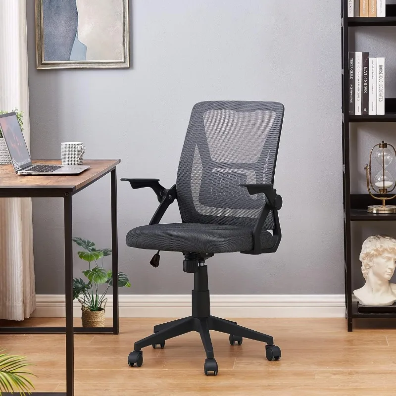 Mid-Back Swivel Ergonomic Office Chair with Adjustable Arms, Mesh Lumbar Support for Computer Task Work, Gray