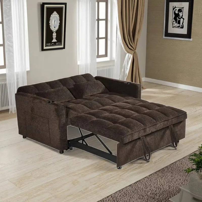 

Pull-out 2-seat collapsible sofa bed Fabric sofa with USB charger and 2 pillow sleeper Living room furniture