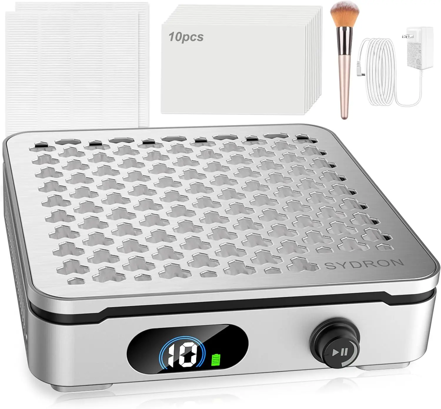 

Беспроводной пылесборник для маникюра с 10 уровнями скорости, низким уровнем шума и мощным всасыванием, многоразовый фильтр для салонов и домашнего использования - серебристый