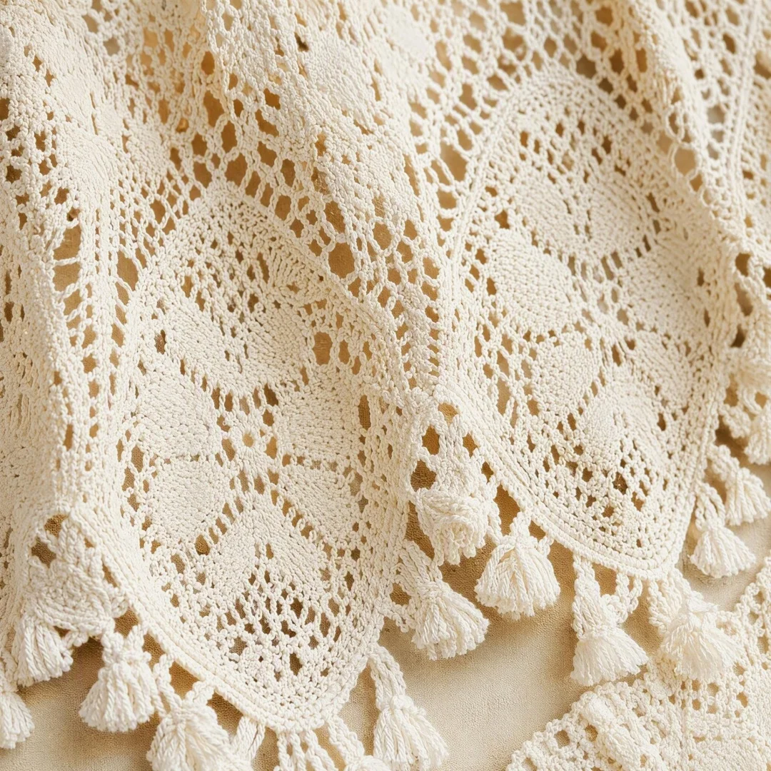 American country curtain half curtain head crocheted cotton tassel non-perforated door curtain stick transparent coffee curtain