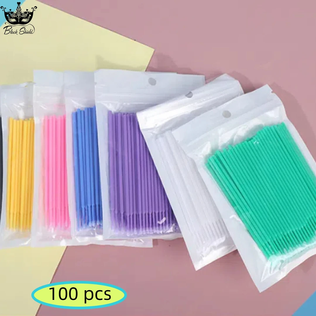 

Black Shield 100PCS Eyelash Brushes Cotton Swab Micro Eyelashes Microbrush Removing Cleaning Lash Extensions Accessories