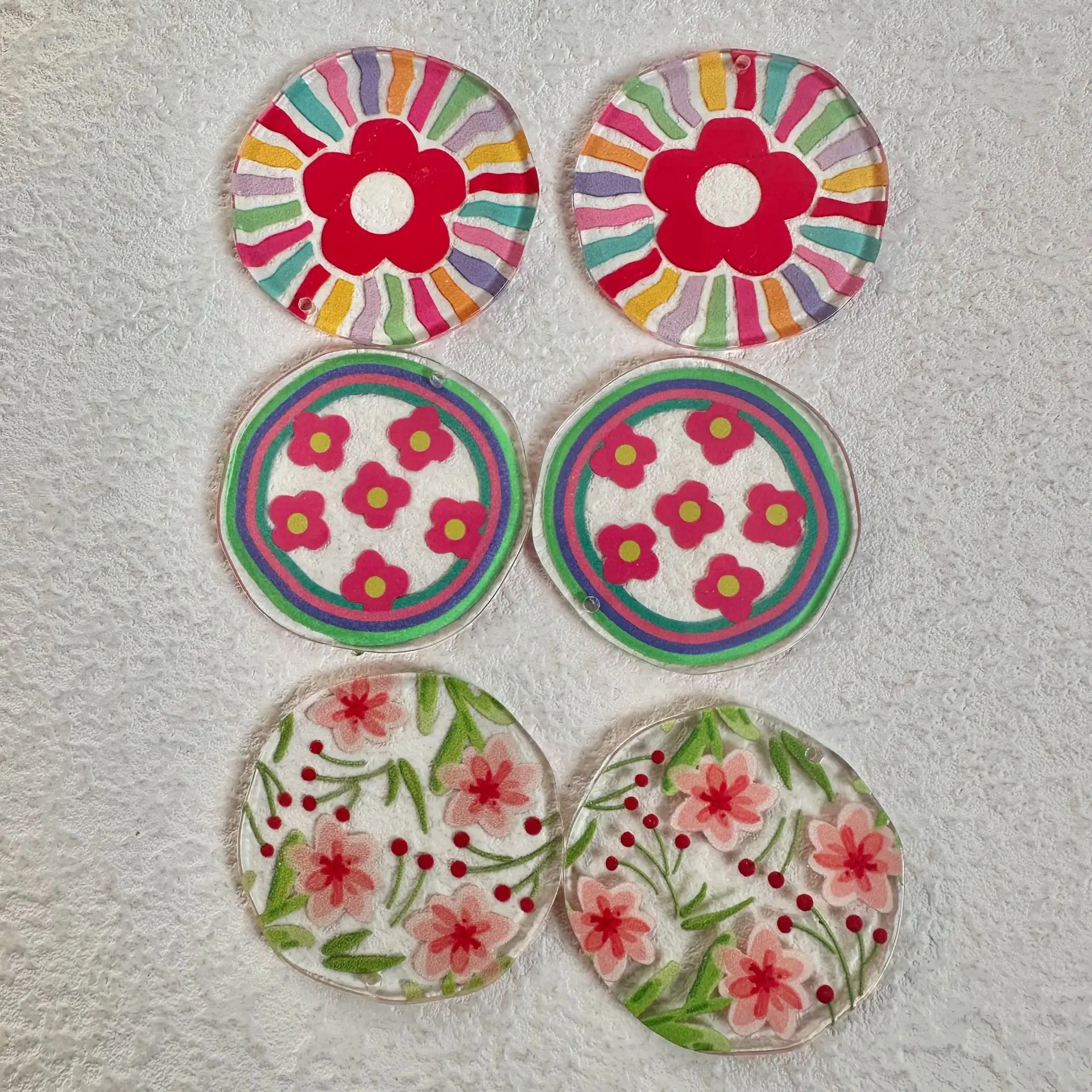 

10pcs Vintage Flower Pendant Charms Handmade Round Acrylic Necklace Earrings Pendant Connectors Diy Jewelry Making Findings
