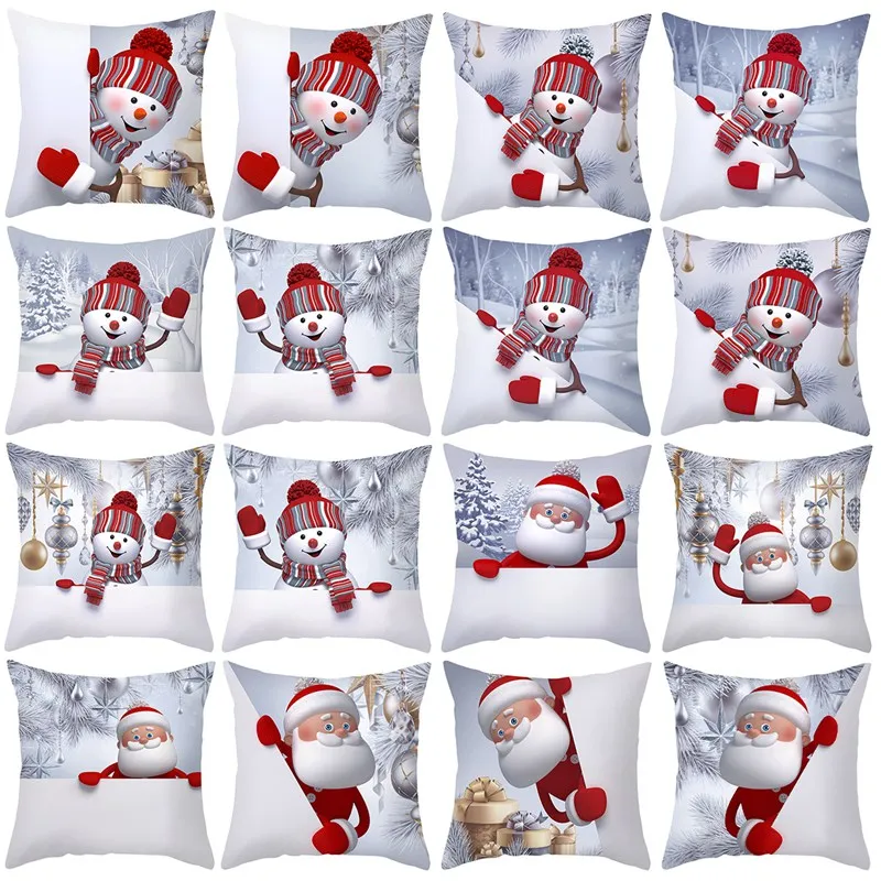 Snowman Christmas Cushion Cover Merry Christmas Decorations for Home 2024 Cristmas Sofa Decor Navidad Xmas Gifts New Year 2025