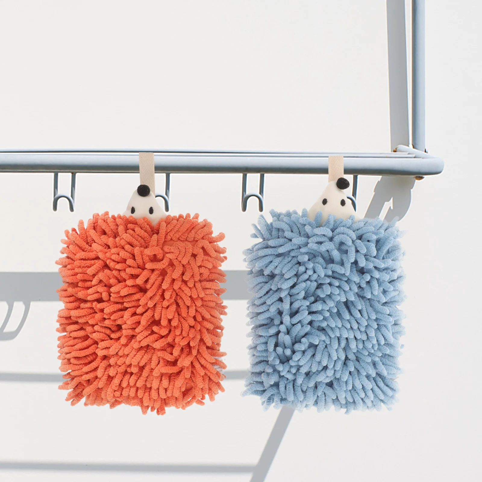 

2Pcs Hanging Hand Towel Cartoon Hedgehog Water Absorbent Soft Chenille Kitchen Bathroom Hand Drying Towels Kitchen Towel