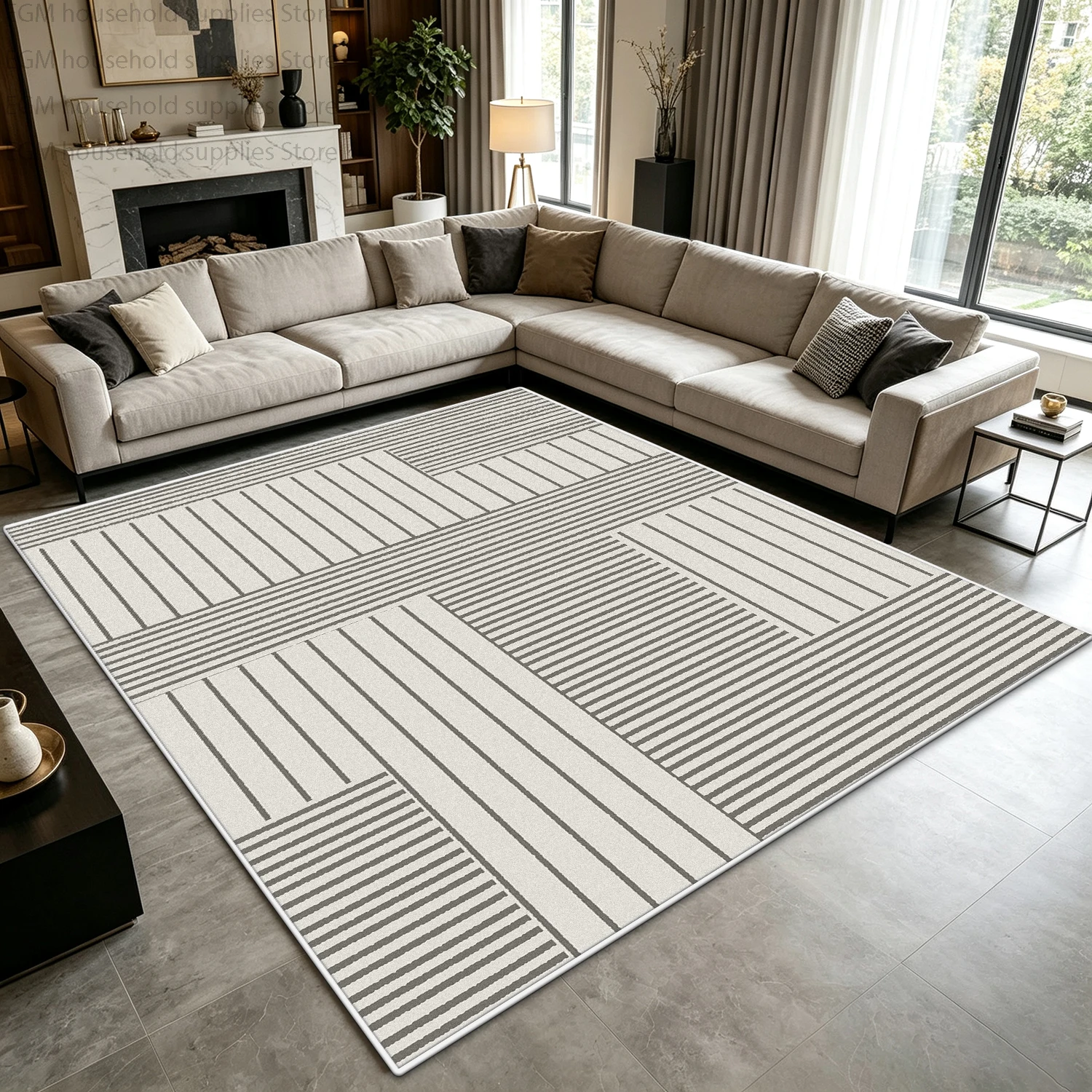 Minimalism Grey Beige Abstract Geometric Carpet Modern Living Room Large Area Rugs Soft Fluffy Washable Bedroom Floor Mats Study