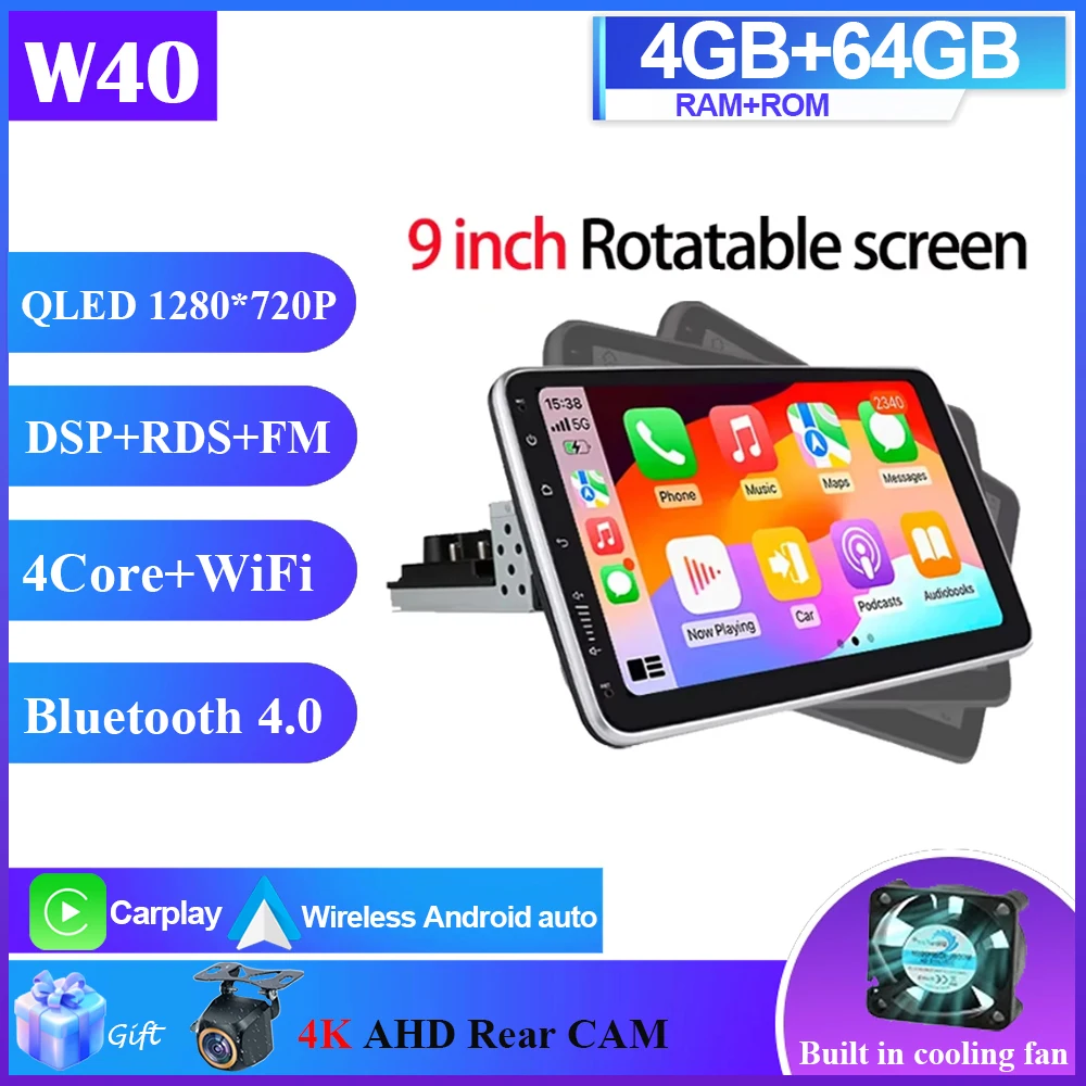7/9/10 inch autoradio universeel enkel 1 Din 360 °   Draaibare autoradio multimediaspeler GPS Navi Automotive Stereo Carplay BT 4G