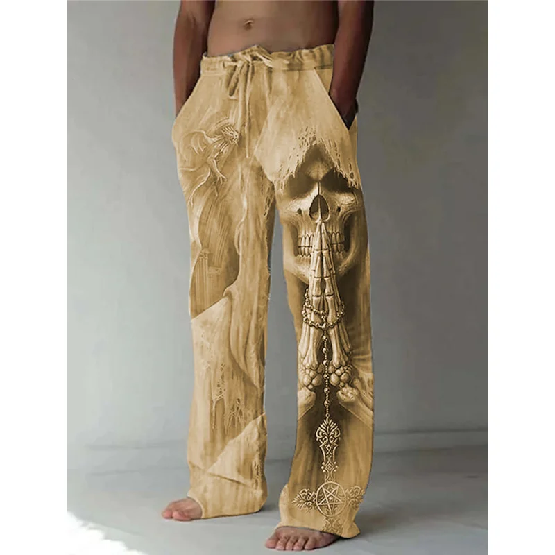 Pantalones de playa para hombre, pantalones con estampado 3D de esqueleto de oración para hombre, ropa de calle informal cómoda para vacaciones diarias Hawaii