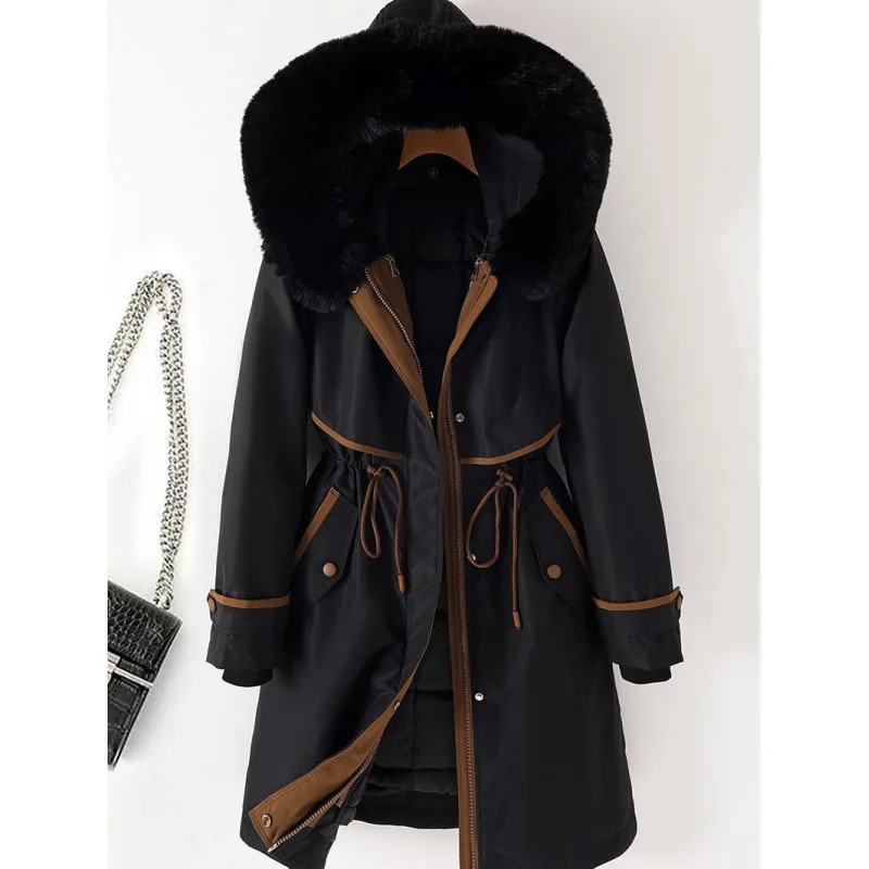 2026 winter cotton-padded clothes, medium and long two-wear Parker cotton clothes, women's removable hooded down cotton clothes.