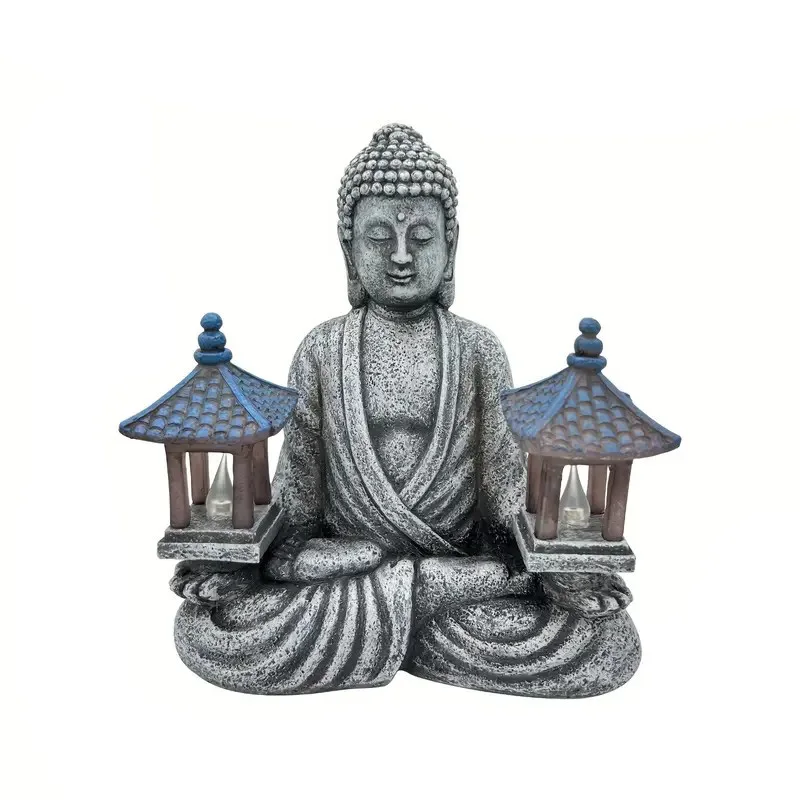 1pc Pagode Boeddhabeelden met LED-verlichting, Boeddhabeeld op zonne-energie voor huis, tuin, terras, yoga.
