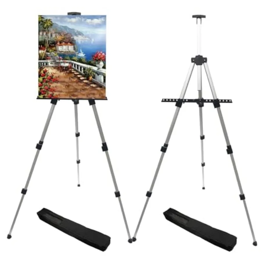 Art Painting Artist Easel StandAluminum Metal Tripod Adjustable Easels for Painter Canvases Height from 17 to 66 Inch - Carry B