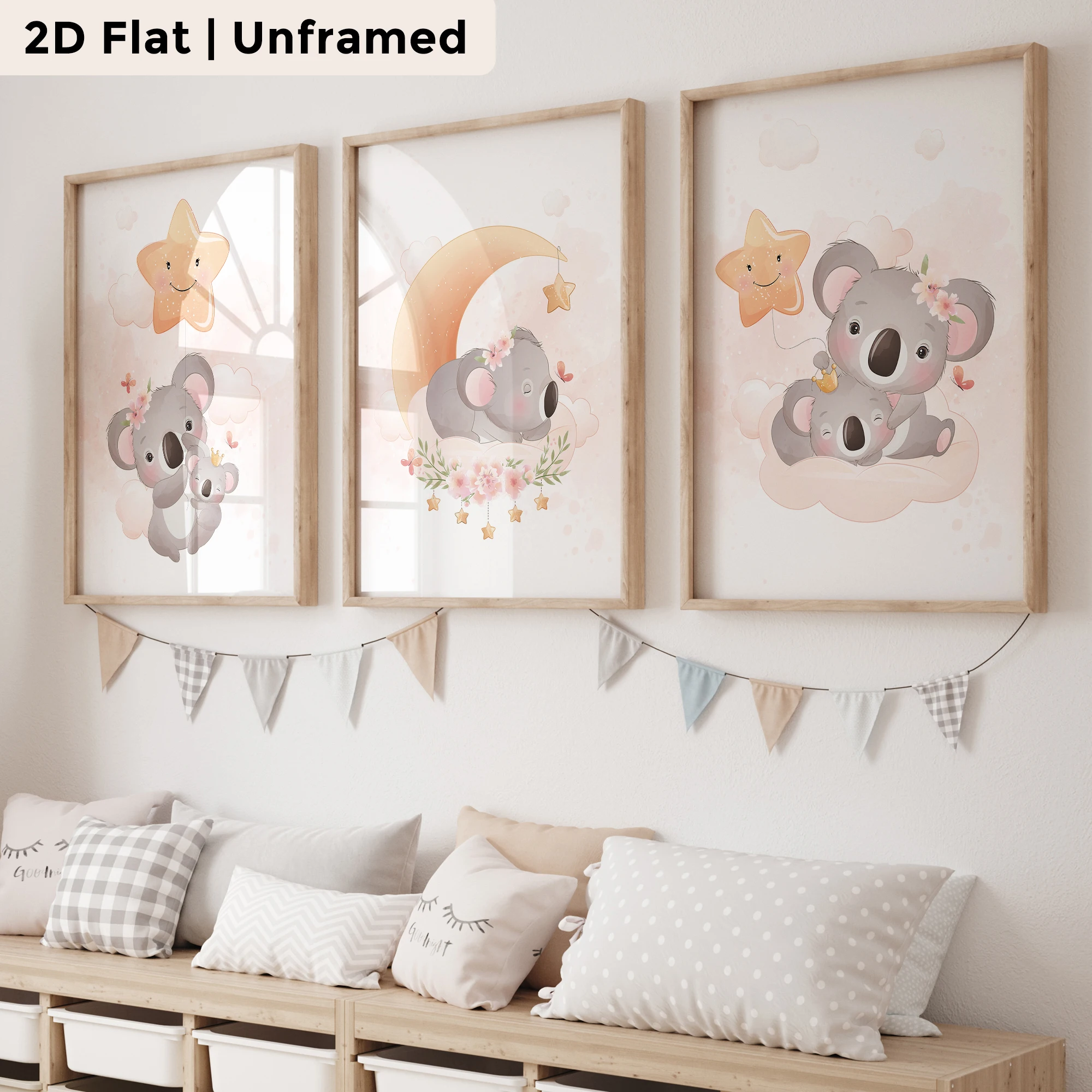 3pcs Modern,Cartoon Koala Moon, Stars Wall Art Print Canvas Painting Poster Picture For Living Room,Bedroom Home Decor