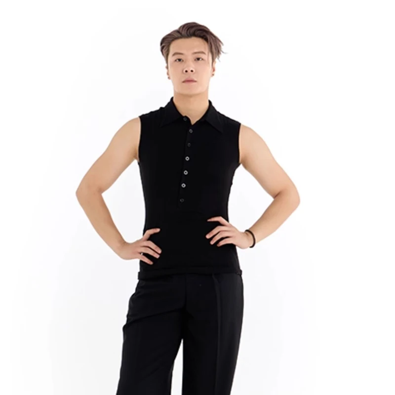 男性サンバラテンダンストップスメンズノースリーブ社交ダンスシャツ大人モダンダンストップ男性ルンバダンスウェア SL14368