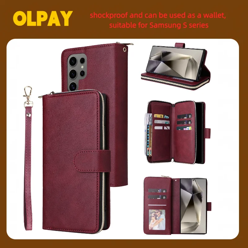 

OLPAY Leather Wallet Phone Case For Samsung Galaxy S25FE S25Edge S25Ultra S25+ S24Ultra S23Ultra S22 S21 S20 With Cash Card Slot