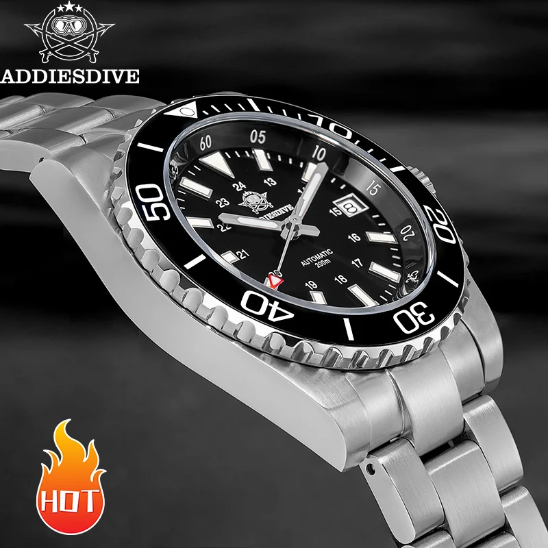 

ADDIESDIVE New Reloj Hombre Waterproof Men's Watch Stainless Steel Black Dial Sappire Luminous Dive Watches AD2504 Ceramic Bezel
