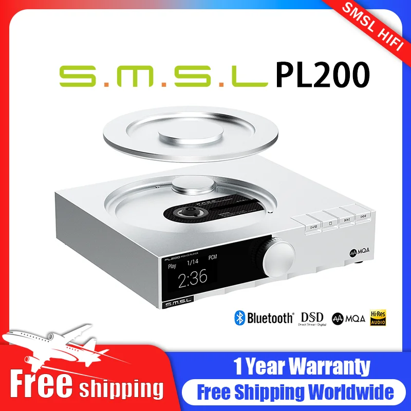 

SMSL PL200 Hi-res Class CD Player Digital Audio MQA DAC AK4499EX DSD512 Bluetooth LDAC Aptx-HD 32bit/768kHz With Remote Control