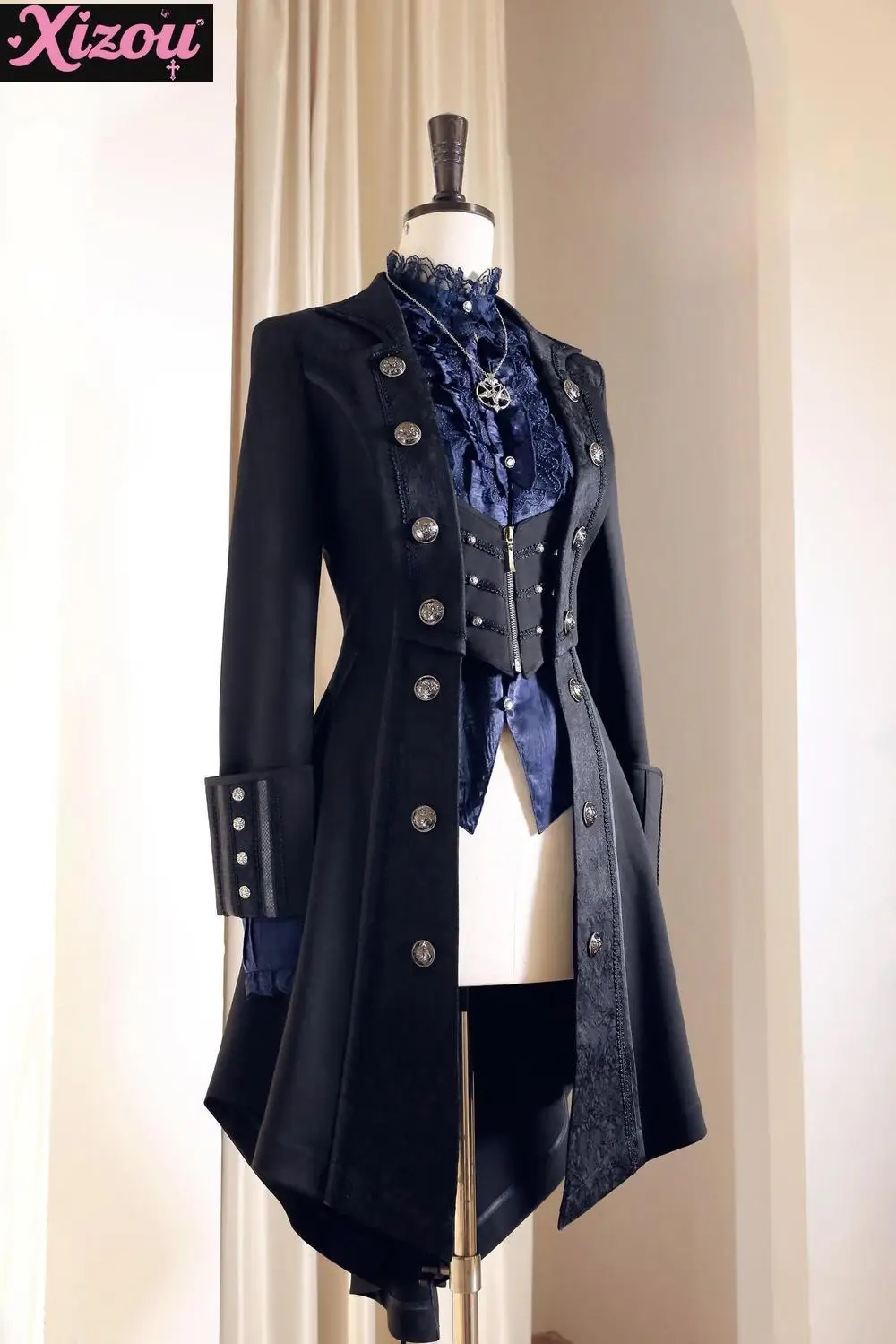 

2025 new Lolita Fake Two Vest White Coats Jacket Y2k Clothes British Style Retro Dark Goth Handsome Black Trench Coat Women