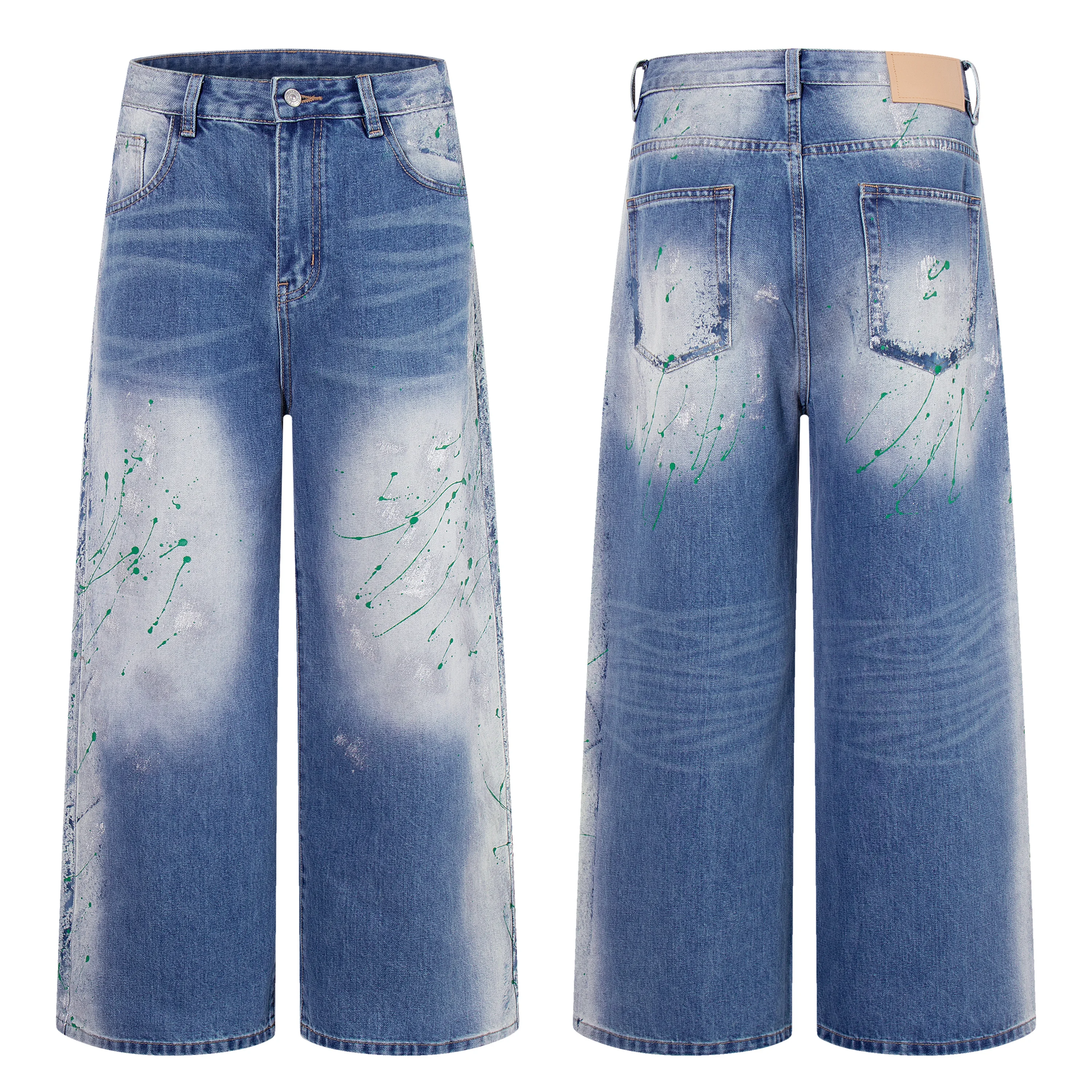 

AL105 BLCG High Waist Super Quality Loose Fitting Denim Pants Heavy Thick Unisex Fashion Art Stylish Hand Painting Jeans