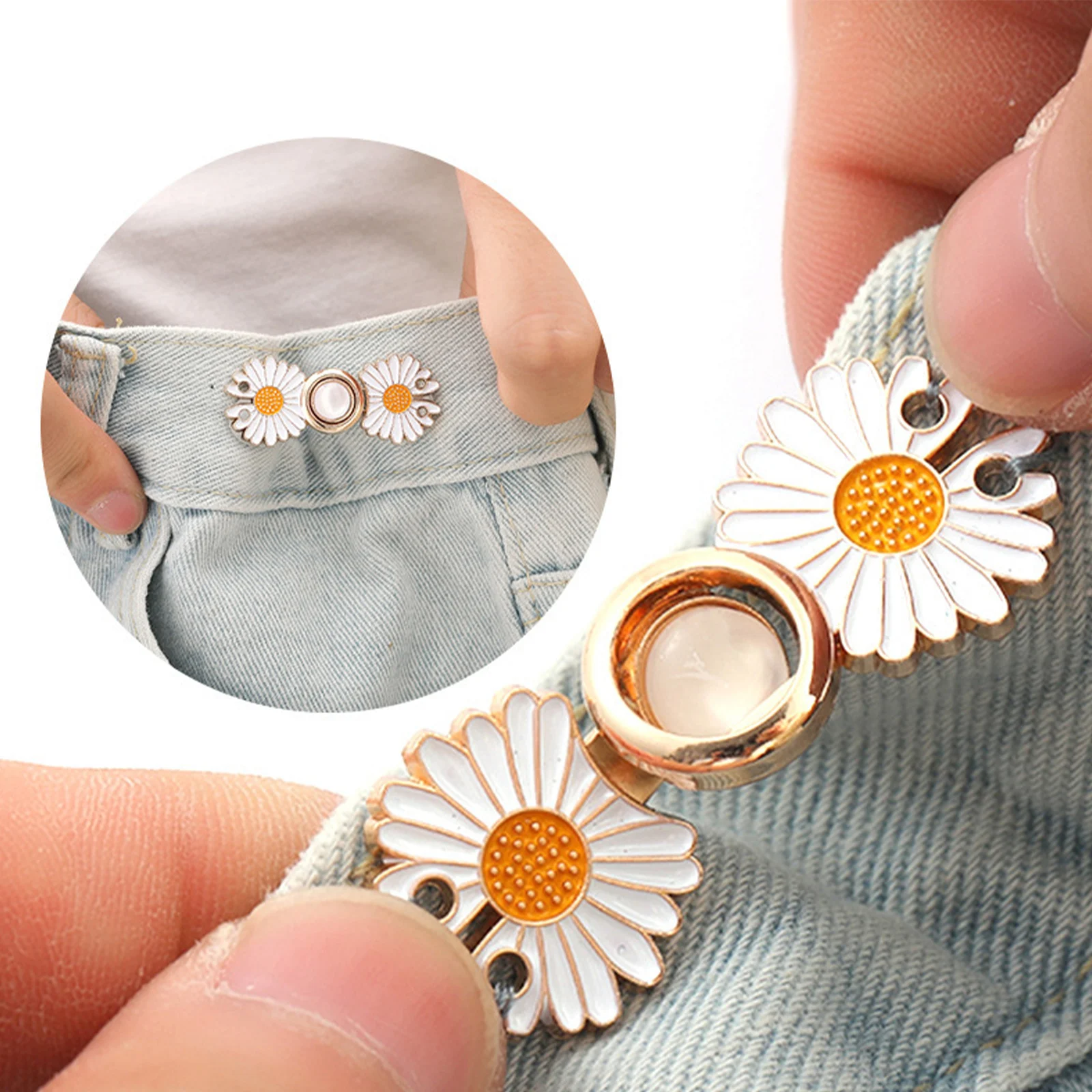 Daisy Flowers Alloy Pants Tighten Waist Brooches Buckle Pins Waist Clip Adjustable Snap Detachable Button for Pants Jeans