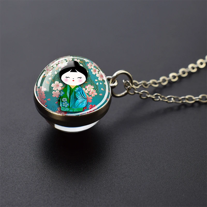 Plum Blossom Kokeshi Pendant Kokeshi Necklace Japanese Jewelry Kokeshi Doll Charm Necklace