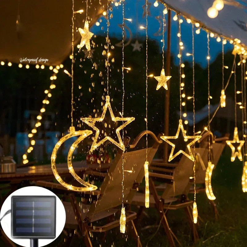 Christmas Lights Solar Moon Star Lamp LED String Lights Decoration for Home outdoor Wedding Led Curtain Lights Holiday Decor