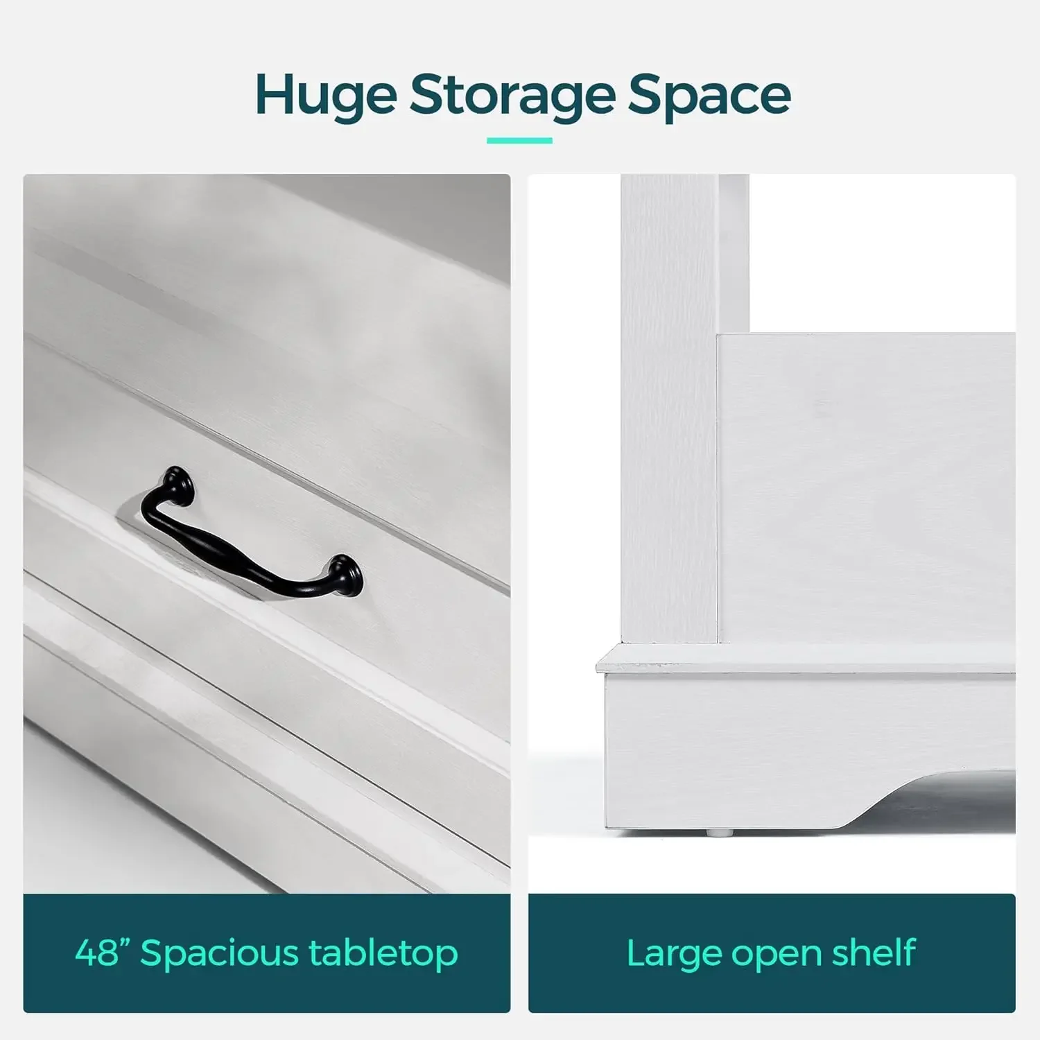 Coffee Table 47" Coffee Table with Glass Tabletop Open Display Area and Storage Drawer Modern Farmhouse Center Table for Living