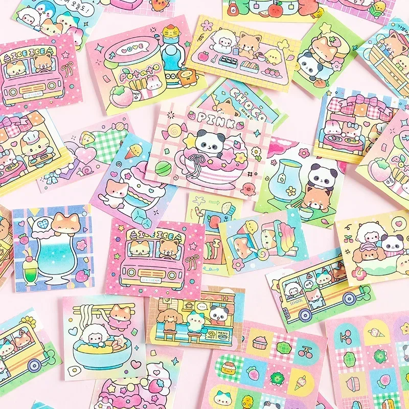 100 Pcs Cute Cartoon Series Patchwork Note Pads, 4 Types Kawaii Stationery