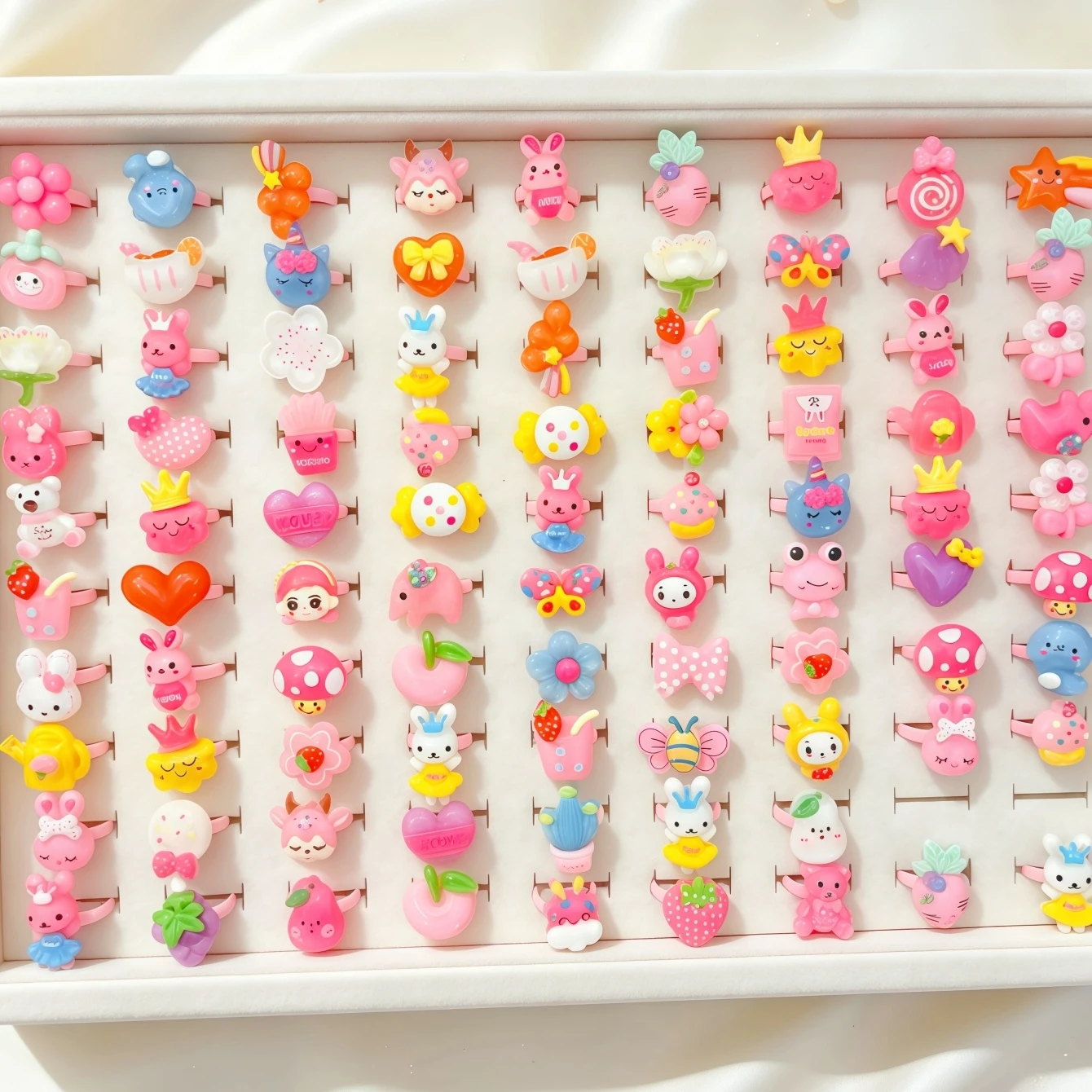20/30/50/100Pieces Cute Colorful Resin Rings Set For Children Girls Mix Style Lovely Flowers Animal Fruit Jewelry Party Gifts