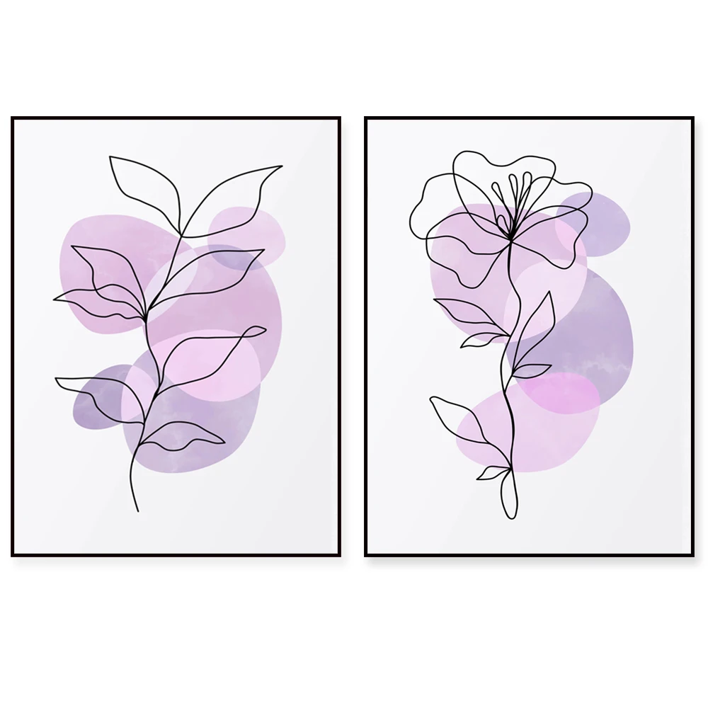 Lilac Floral Print , Pastel Danish Decor, DIGITAL DOWNLOAD, Abstract Flowers Printable Wall Art, Line Drawing, Pastel Wall Art