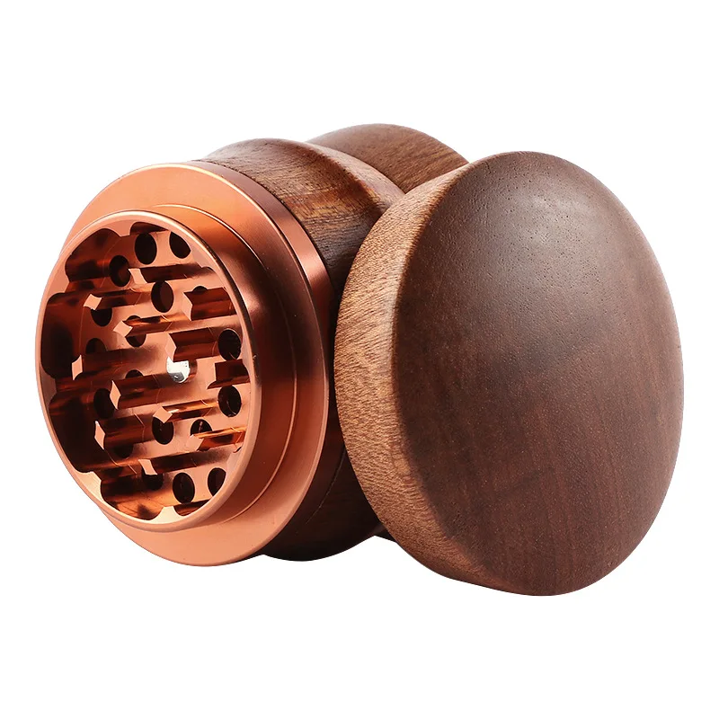 65mm solid wood smoke grinder creative aluminum tooth Sapele wood tobacco grinder smoking accessories