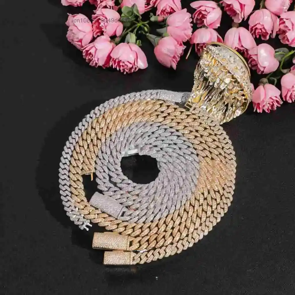 

Hot Sale 925 Silver Iced Hip Hop Cuban Link Chain Fast Shipping Local Stock with GRA Certificate Moissanite Necklaces